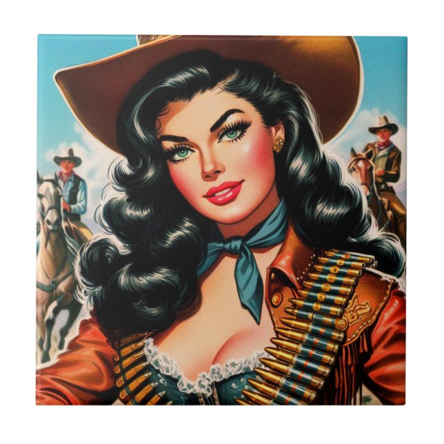 Azulejo Vintage Sheriff Pin-up (Frente)
