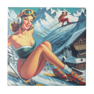 Azulejo Vintage Ski Pin Up
