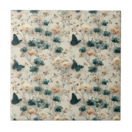 Azulejo Vintage Spring Flowers and Butterflies