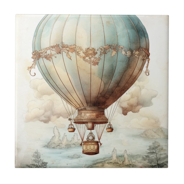 Azulejo Vintage Steampunk Hot Air Balloon (2) (Frente)