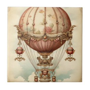 Azulejo Vintage Steampunk Pink Hot Air Balloon