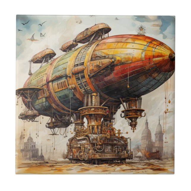 Azulejo Vintage Steampunk Zeppelin (1) (Frente)