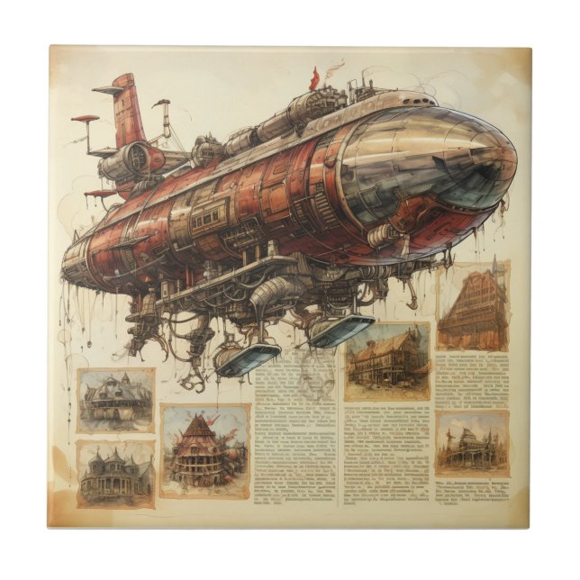 Azulejo Vintage Steampunk Zeppelin (11) (Frente)