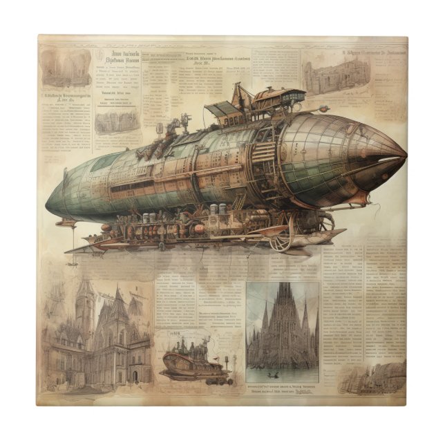 Azulejo Vintage Steampunk Zeppelin (5) (Frente)