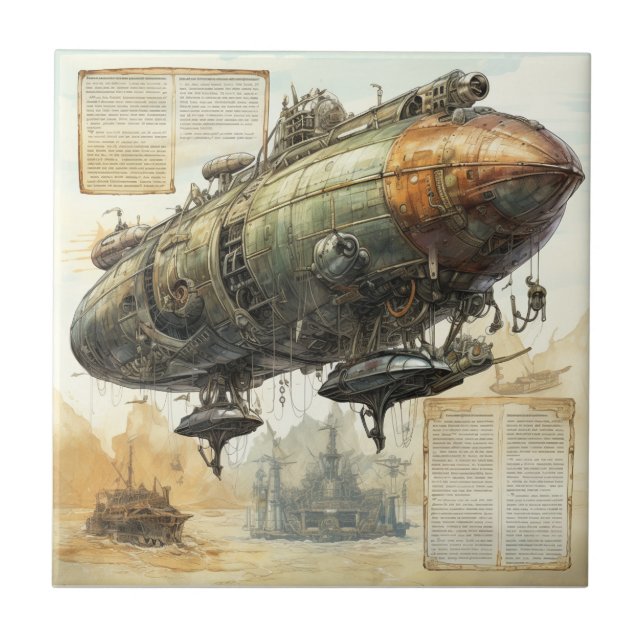 Azulejo Vintage Steampunk Zeppelin (8) (Frente)
