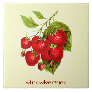 Azulejo Vintage Strawberries Fruta Arte Botánico