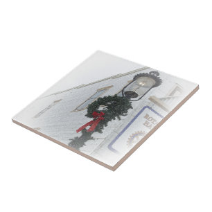 Azulejo Vintage street light winter wreath Navidades blanc