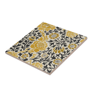 Azulejo Vintage-style yellow and black floral  pattern