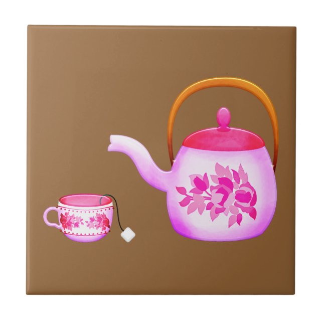 Azulejo Vintage Teacups teapot ilustracion (Frente)