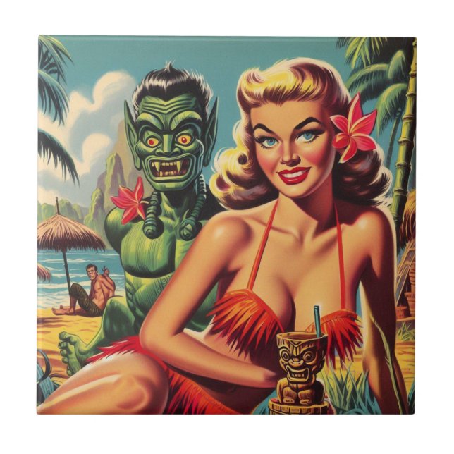 Azulejo Vintage Tiki Pin Up (Frente)