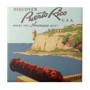Azulejo Vintage Travel Poster, Discover Puerto Rico!