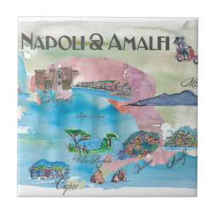Azulejo Vintage Travelposter de Amalfi y de Napoli Italia
