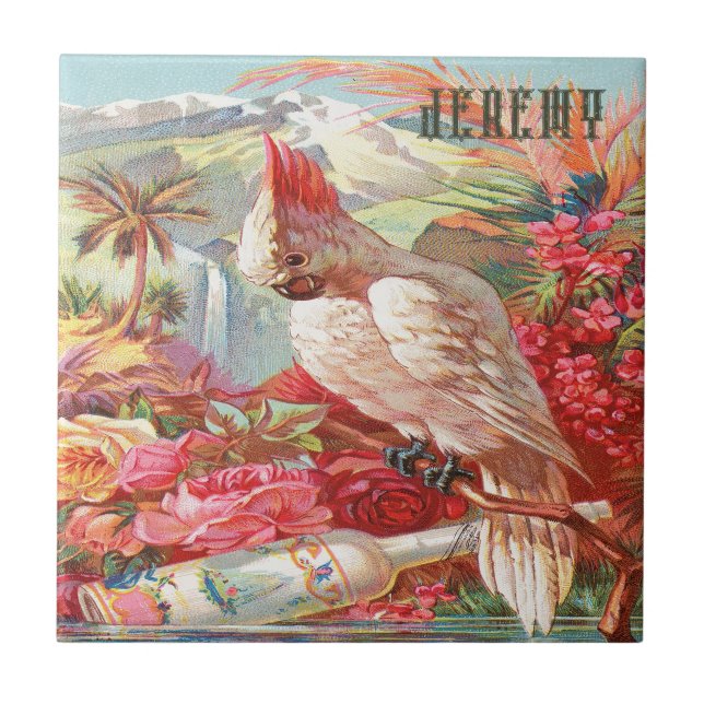 Azulejo Vintage Tropical Cockatoo Poster (Frente)