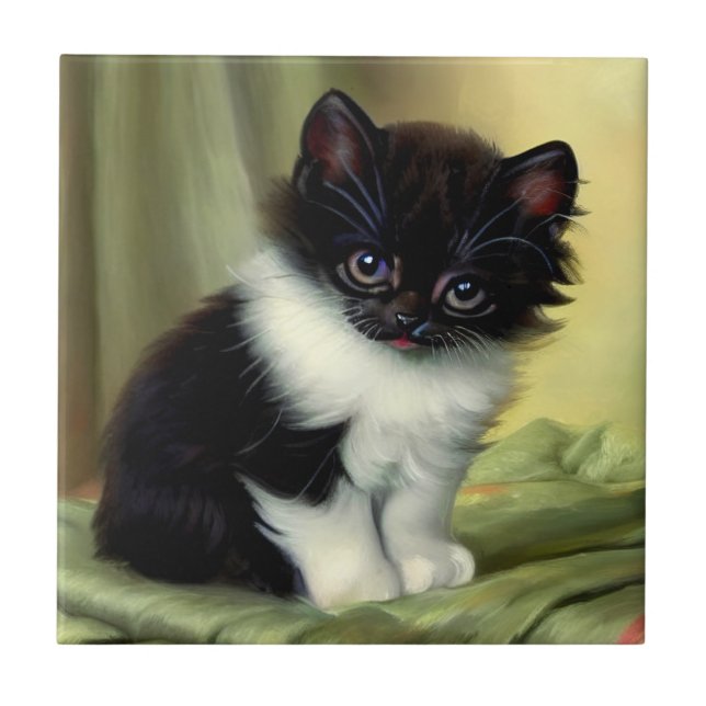 Azulejo Vintage Tuxedo Kitten Ilustracion (Frente)