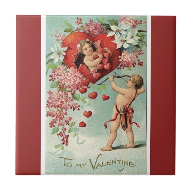 Azulejo Vintage Valentine Cherubs and Hearts (Frente)