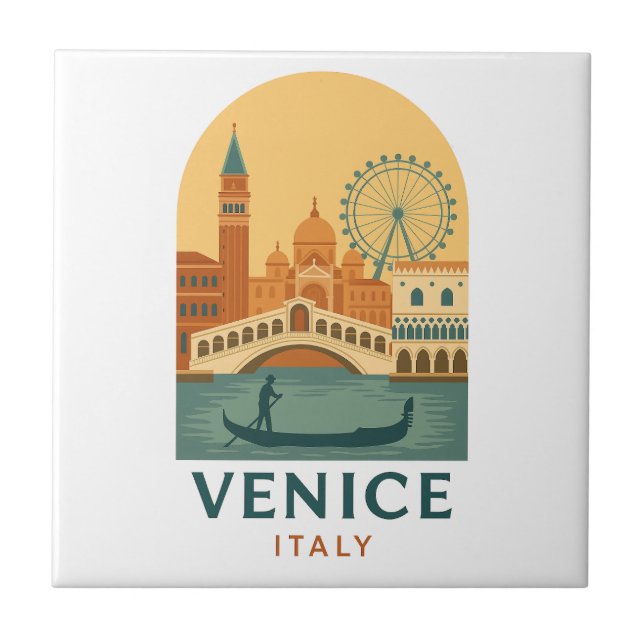 Azulejo Vintage Venice Italy Ceramic Tile – Retro Gondola  (Frente)