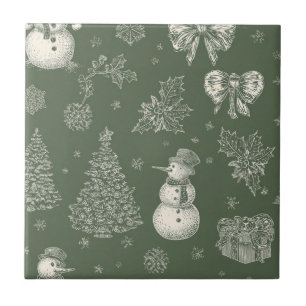 Azulejo Vintage Verde Salvia Toile de Navidad (5)