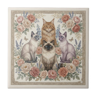 Azulejo Vintage Victorian Ornamental Floral Feline Art