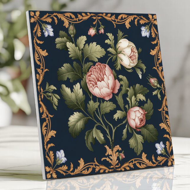 Azulejo Vintage victoriana floral Damask Peonies Marina Az (Subido por el creador)