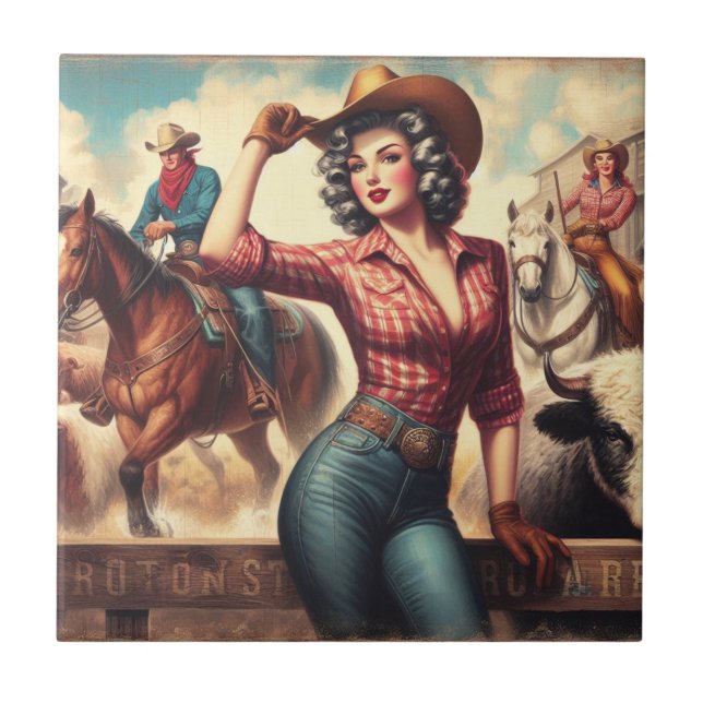 Azulejo Vintage Western Cowgirl (Frente)