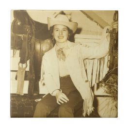 Azulejo Vintage Western Cowgirl with Saddle