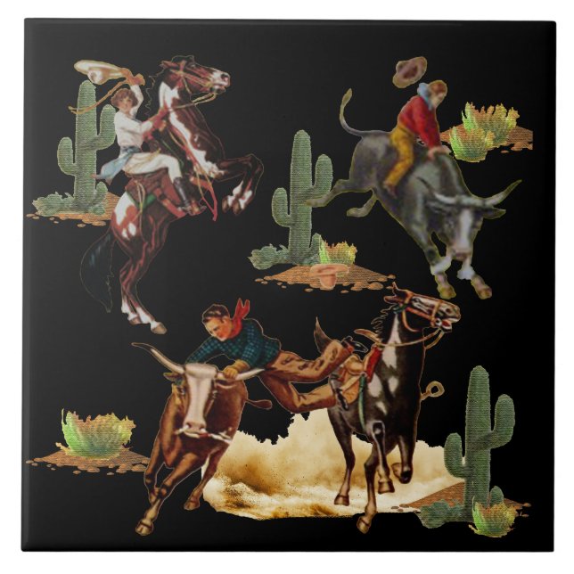 Azulejo Vintage Western Rodeo Events Cowboy Cowgirl (Frente)