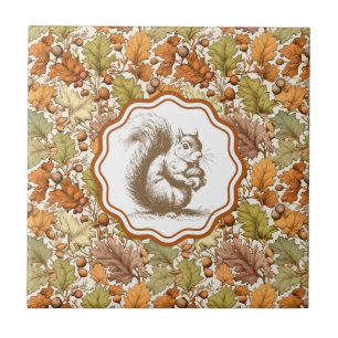 Azulejo Vintage William Morris Hoja de Otoño Baya Ardilla 
