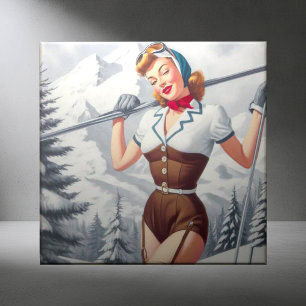Azulejo Vintage Winter Ski Pin Up