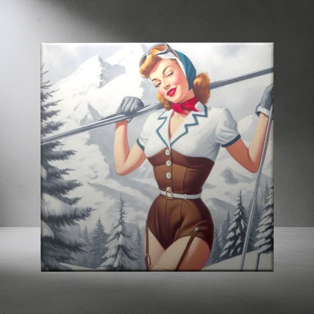Azulejo Vintage Winter Ski Pin Up (Subido por el creador)