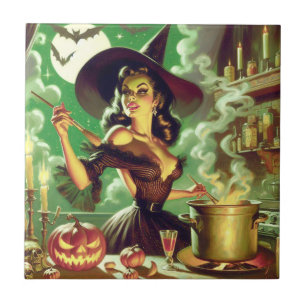 Azulejo Vintage Witch Halloween Pin Up