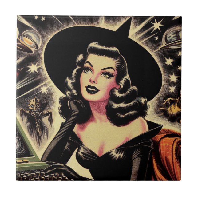 Azulejo Vintage Witch Pin Up (Frente)