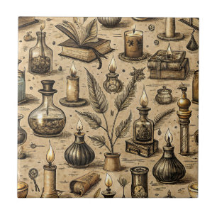 Azulejo Vintage Witchcraft Books & Candles Pattern