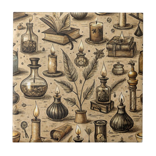 Azulejo Vintage Witchcraft Books & Candles Pattern (Frente)