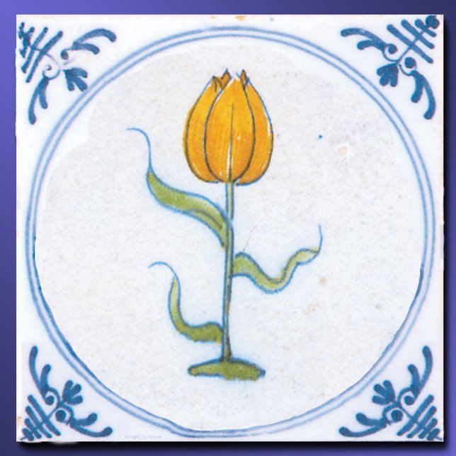 Azulejo Vintage Yellow Tulip Blue Delft (Vintage Yellow Tulip Delft Tile Art Trivet)