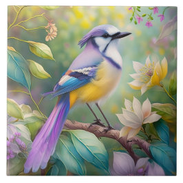 Azulejo Violet Tufted Jay Fantasy Bird