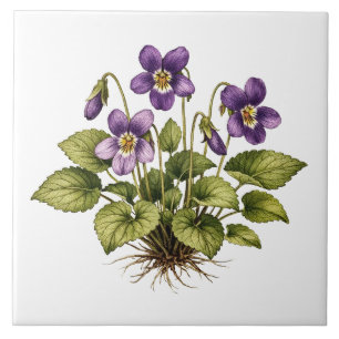 Azulejo Violeta Púrpura Estilo Vintage Botánico