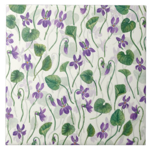 Azulejo Violetas acuarela sobre blanco apagado