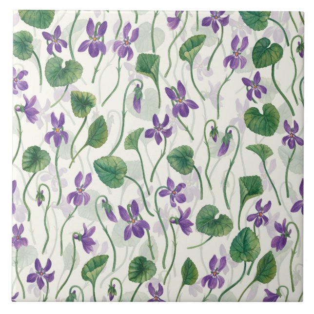 Azulejo Violetas acuarela sobre blanco apagado (Frente)