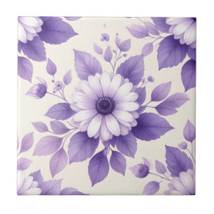 Azulejo Violetas Modernas Daisies y Botánica de Ciruela