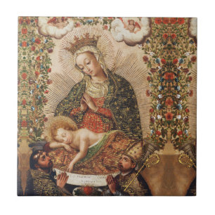 Azulejo Virgen de la Escuela Cuzqueña Antigua Adorando al