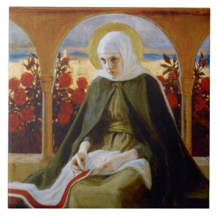 Azulejo Virgen María en el Jardín Rosa (Albert Edelfelt)