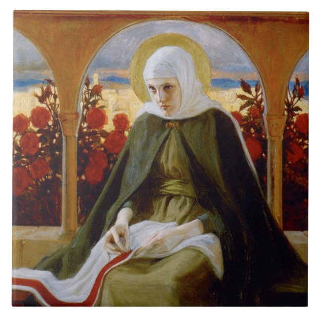 Azulejo Virgen María en el Jardín Rosa (Albert Edelfelt) (Frente)