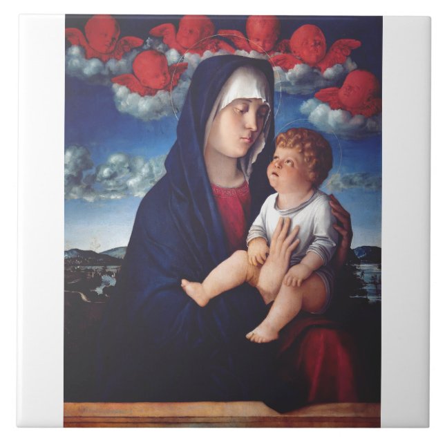 Azulejo Virgen María y Niño Arte Religioso Clásico (Frente)
