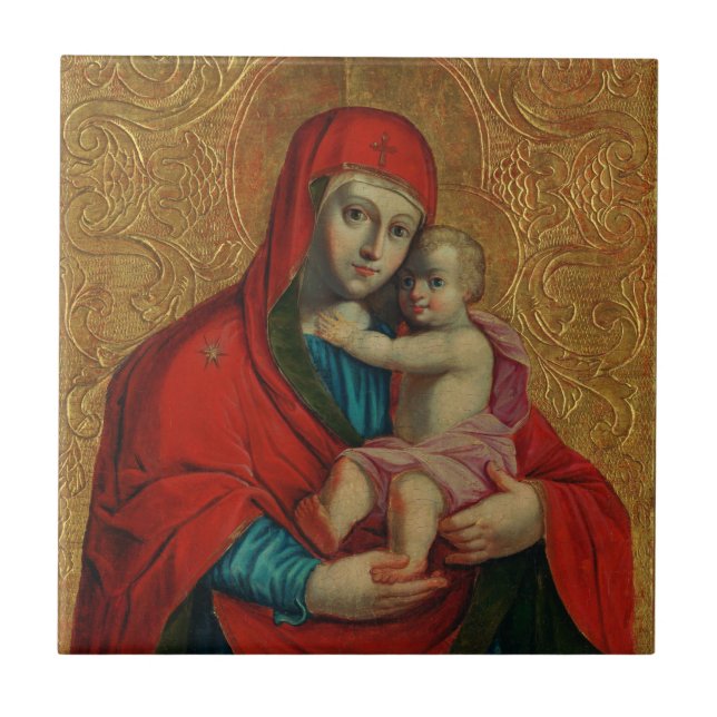 Azulejo Virgen María y Niño Jesús de Jan Rombauer (Frente)