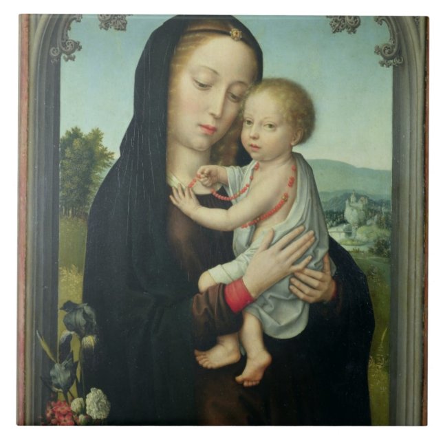 Azulejo Virgen y niño (aceite en el panel) (Frente)