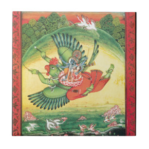 Azulejo Vishnu y Lakshmi que montan Garuda, el grande