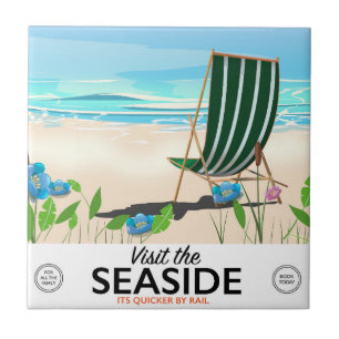 Azulejo Visita el cartel de viaje vintage de Seaside