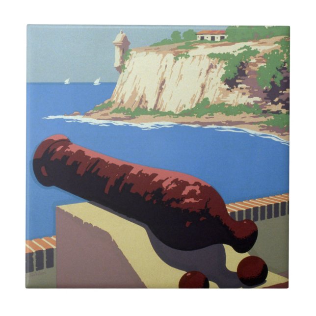 Azulejo Visita la Fortaleza El Morro, Puerto Rico, Viejo S (Frente)