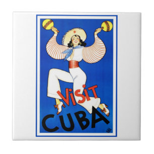 Azulejo Visita La Habana, Cuba, cartel vintage de viaje Ma