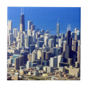 Azulejo Vista aérea de Chicago céntrica con el lago